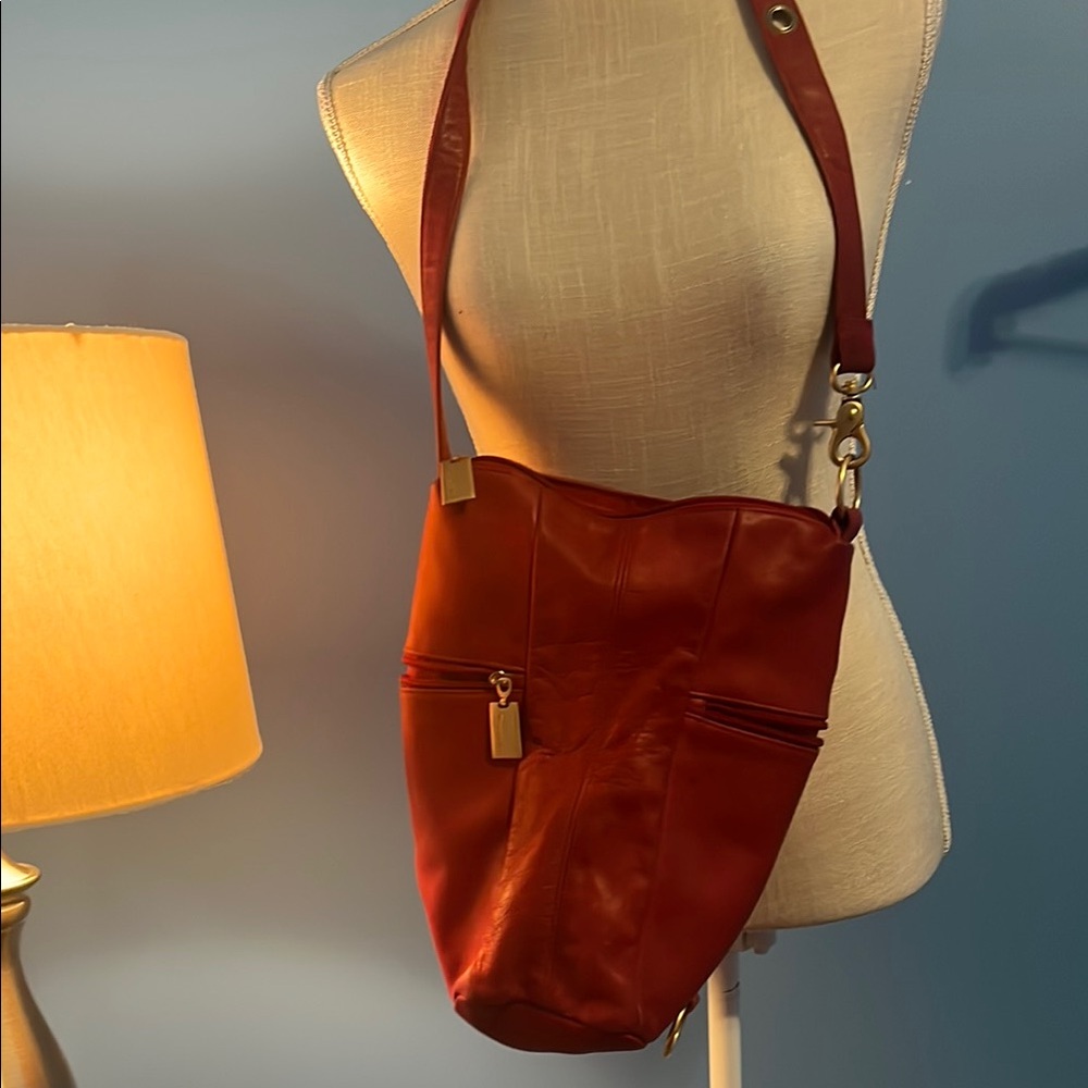 Tignanello Red Hobo Bag with Slouchy Design, 100% Leather